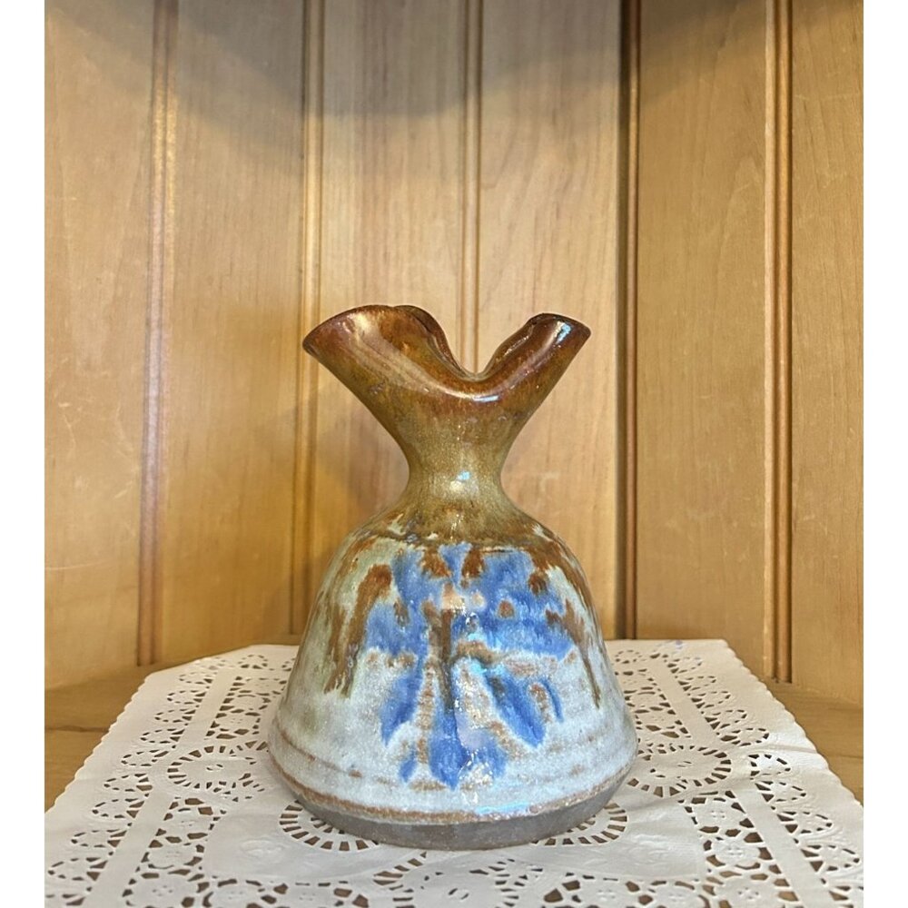 Vintage Mikael Carstanjen  Cape Cod Studio Art Pottery Oil Cruet Blue Brown Glaz